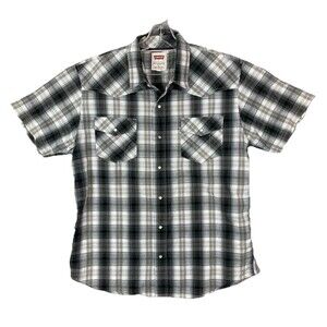 Levis Mens Large Plaid Pearl Snap Shirt Short Sleeve Western Cowboy Gorpcore Y2K
